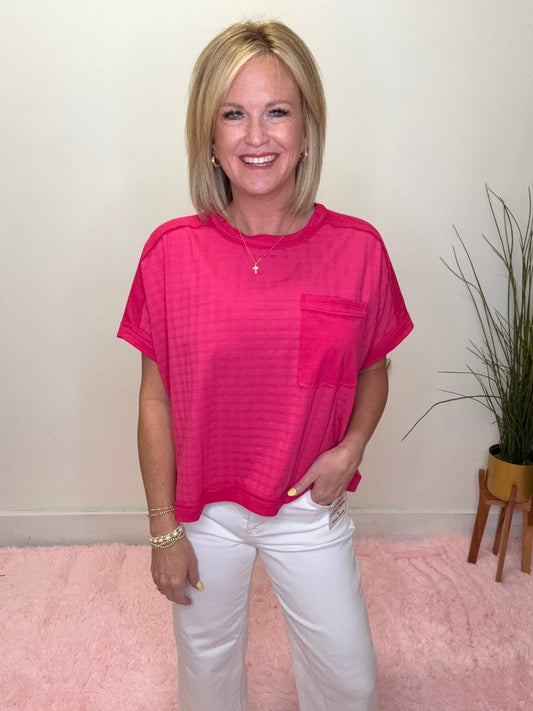 Feels Good Cropped Pocket Top in Fuchsia 110 Tops - Ella Chic BoutiqueVeryJ