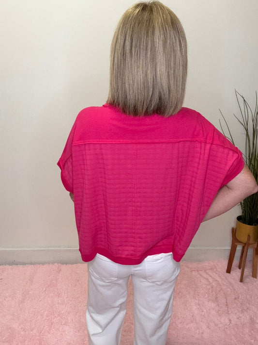Feels Good Cropped Pocket Top in Fuchsia 110 Tops - Ella Chic BoutiqueVeryJ