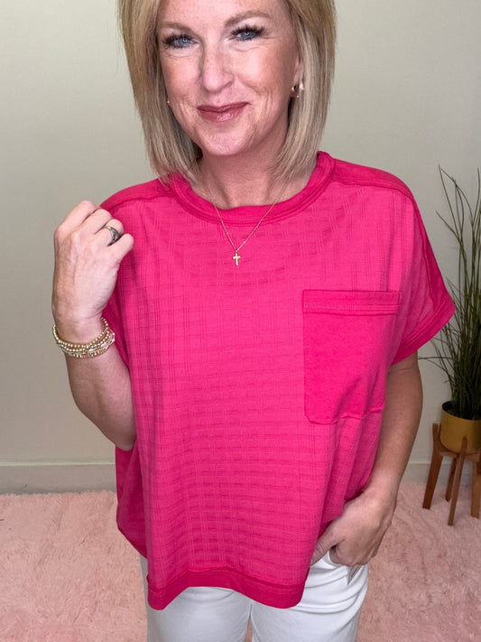 Feels Good Cropped Pocket Top in Fuchsia 110 Tops - Ella Chic BoutiqueVeryJ