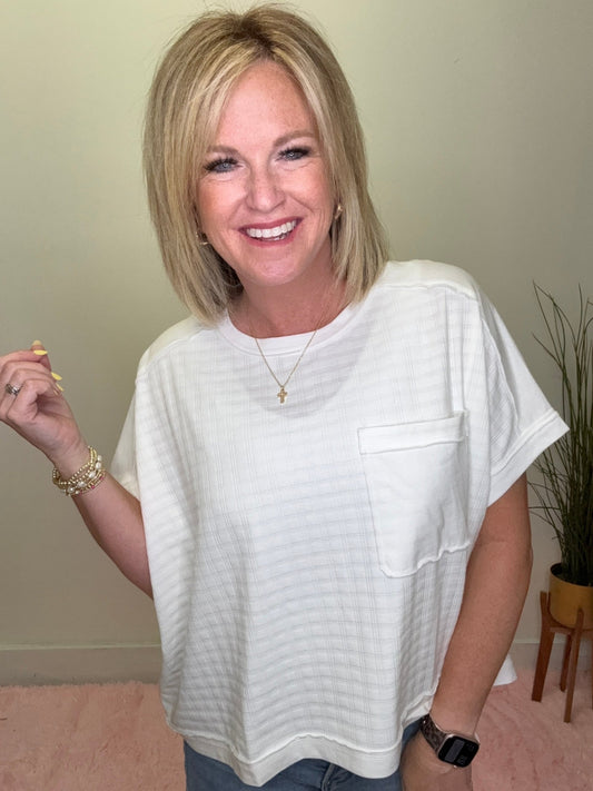 Feels Good Cropped Pocket Top in White