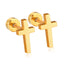 Flat Back Screw On Gold Cross Earrings in Stainless Steel