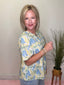 Floral Print Pintuck Detailed Swing Blouse Tops spring summer blue yellow style lightweight - Ella Chic Boutique Anniewear