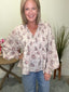 Floral Printed Smocked V Neck Balloon Sleeves Top