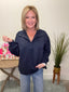 Funnel Neck Half Snap Button Sweatshirt in Navy