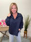 Funnel Neck Half Snap Button Sweatshirt in Navy