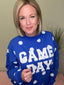 Game Day Polka Dot Graphic Sweatshirt in Royal Blue 110 Tops- Ella Chic BoutiqueKori America