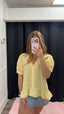 Gingham Yellow V-Neck Peplum Top 110 Tops- Ella Chic BoutiqueVine & Love