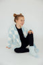 Girls Light Blue Checker Bow Cozy Cardigan