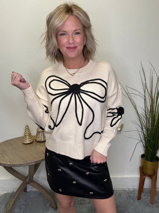 Gold Bow Detail Black Skirt