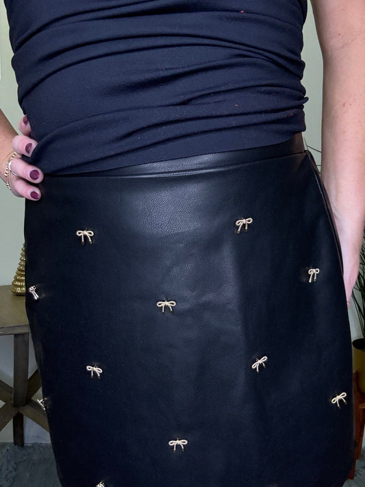 Gold Bow Detail Black Skirt 180 Shorts & Skirts - Ella Chic Boutique