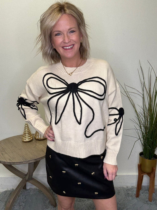 Gold Bow Detail Black Skirt 180 Shorts & Skirts - Ella Chic Boutique