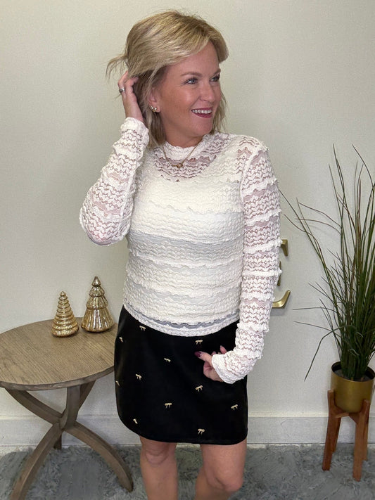 Gold Bow Detail Black Skirt 180 Shorts & Skirts - Ella Chic Boutique