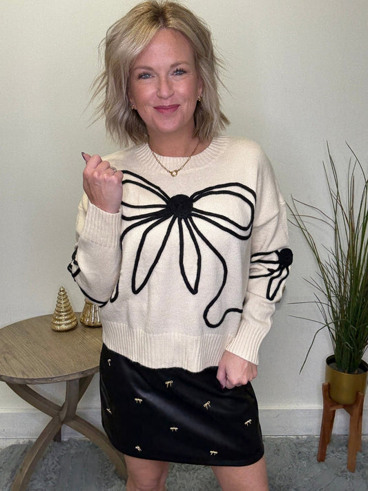 Gold Bow Detail Black Skirt 180 Shorts & Skirts - Ella Chic Boutique