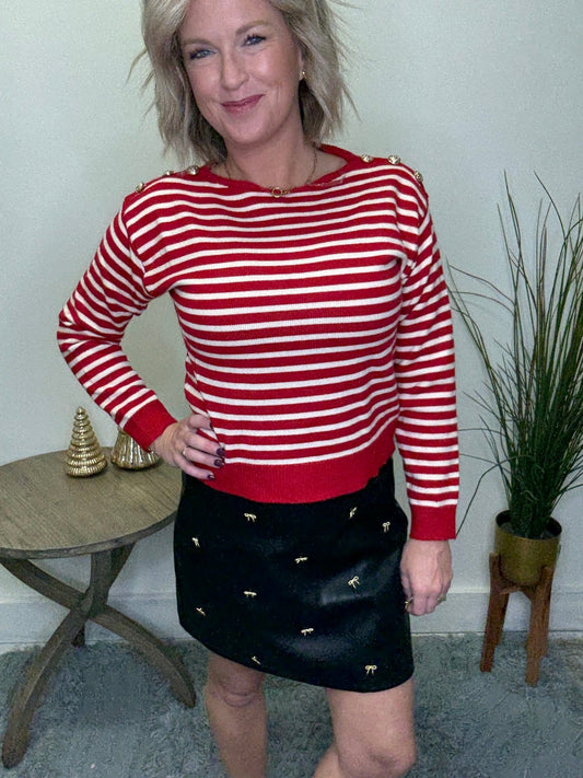 Gold Bow Detail Black Skirt 180 Shorts & Skirts - Ella Chic Boutique