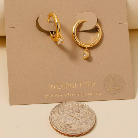 Gold Dipped Cz Charm Hinge Hoop Earrings 210 jewelry - Ella Chic BoutiqueAnarchy Street