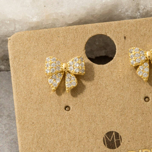 Gold Dipped Cz Pave Bow Ribbon Stud Earrings 210 jewelry - Ella Chic BoutiqueAnarchy Street