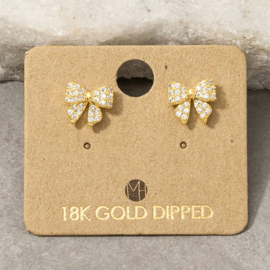Gold Dipped Cz Pave Bow Ribbon Stud Earrings 210 jewelry - Ella Chic BoutiqueAnarchy Street