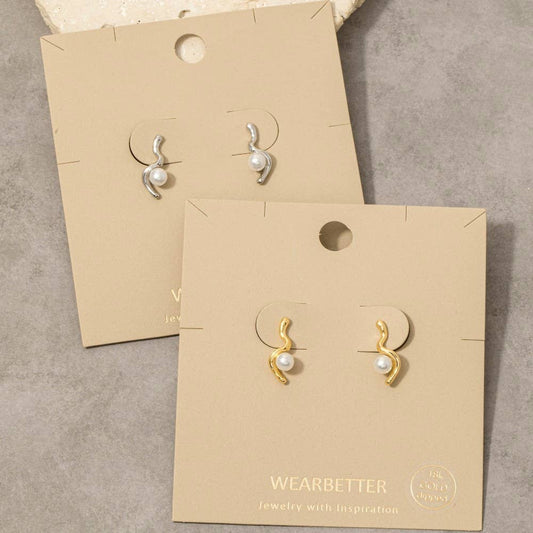 Gold Dipped Pearl Bead Abstract Stud Earrings
