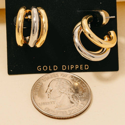 Gold Dipped Two Tone Layered Tube Hoop Earrings