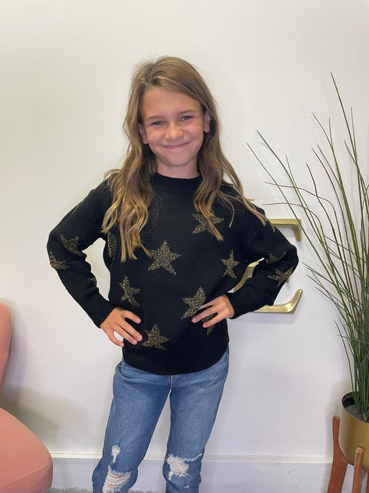 Girls Tween Molly Bracken black sweater sparkle star boutique