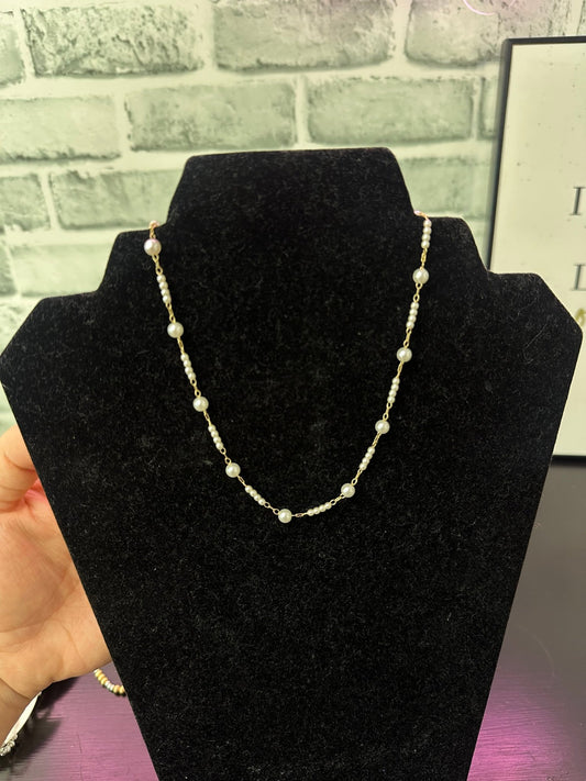 Delicate Pearl Chain Necklace in Gold