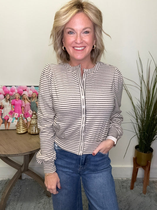 Grateful Striped Button Down Top 110 Tops - Ella Chic Boutique