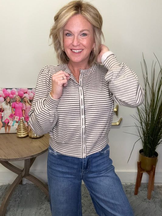 Grateful Striped Button Down Top 110 Tops - Ella Chic Boutique