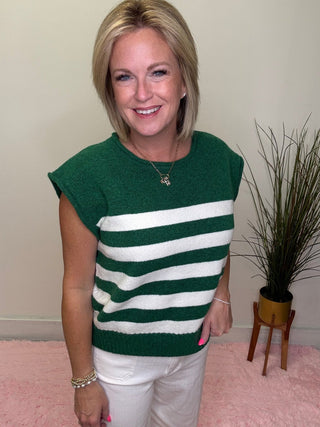 Green and White Striped Sleeveless Knit Top 110 Tops- Ella Chic BoutiqueBibi