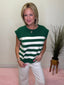 Green and White Striped Sleeveless Knit Top