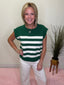 Green and White Striped Sleeveless Knit Top