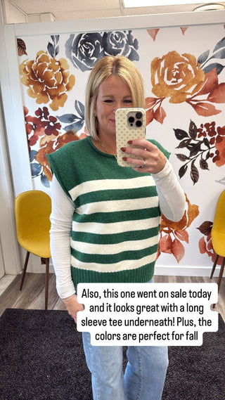 Green and White Striped Sleeveless Knit Top 110 Tops- Ella Chic BoutiqueBibi