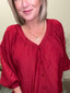 Happiest Red V-Neck Blouse with Balloon Sleeves