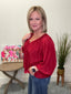 Happiest Red V - Neck Blouse with Balloon Sleeves 110 Tops - Ella Chic Boutique