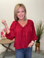 Happiest Red V - Neck Blouse with Balloon Sleeves 110 Tops - Ella Chic Boutique