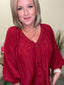 Happiest Red V - Neck Blouse with Balloon Sleeves 110 Tops - Ella Chic Boutique