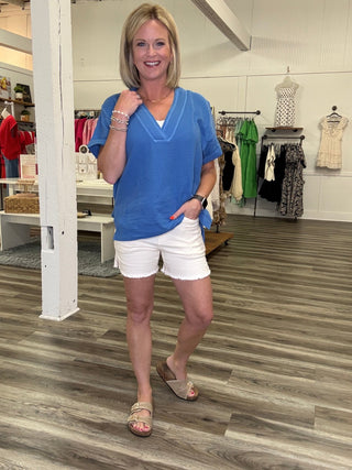 High Rise Distressed Denim Shorts in Soy Latte 180 Shorts & Skirts- Ella Chic BoutiqueLa Miel
