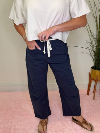 High Rise Eyelet Detail Barrel Pants in Navy 170 Pants- Ella Chic BoutiqueLe Lis