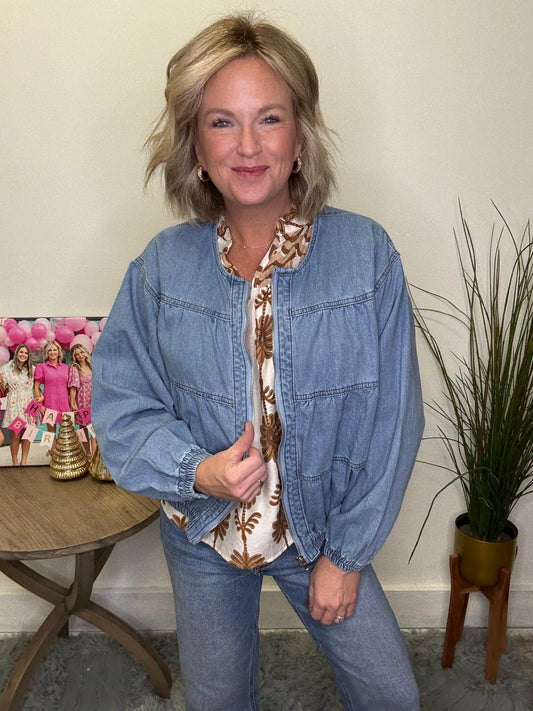 Hint of Blue Open Collar Top 140 Jackets - Ella Chic Boutique