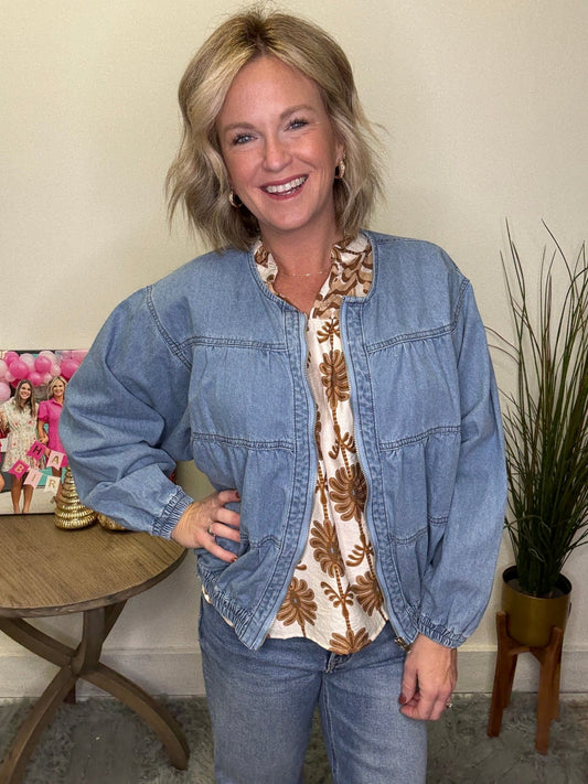 Hint of Blue Open Collar Top 140 Jackets - Ella Chic Boutique