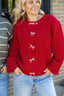 Holidays Red Cardigan with Scalloped Edges And Pearl Bows
