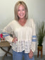 Hopeful V - Neck Long Sleeve Ruffle Contrast Top 110 Tops - Ella Chic Boutique