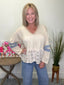 Hopeful V - Neck Long Sleeve Ruffle Contrast Top 110 Tops - Ella Chic Boutique