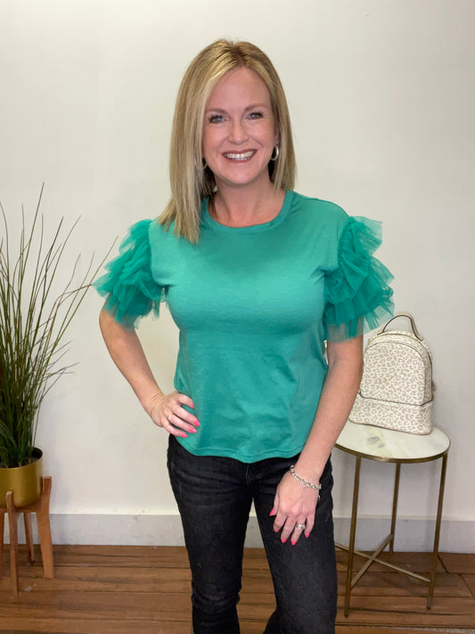 All For Fun Lace Ruffled Sleeves Top - Ella Chic Boutique