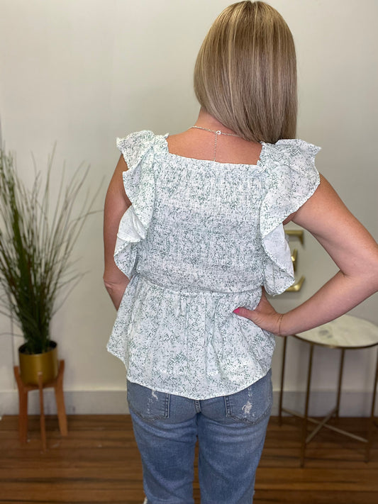 Charlotte Smocked Ruffle Sleeve Top - Ella Chic Boutique