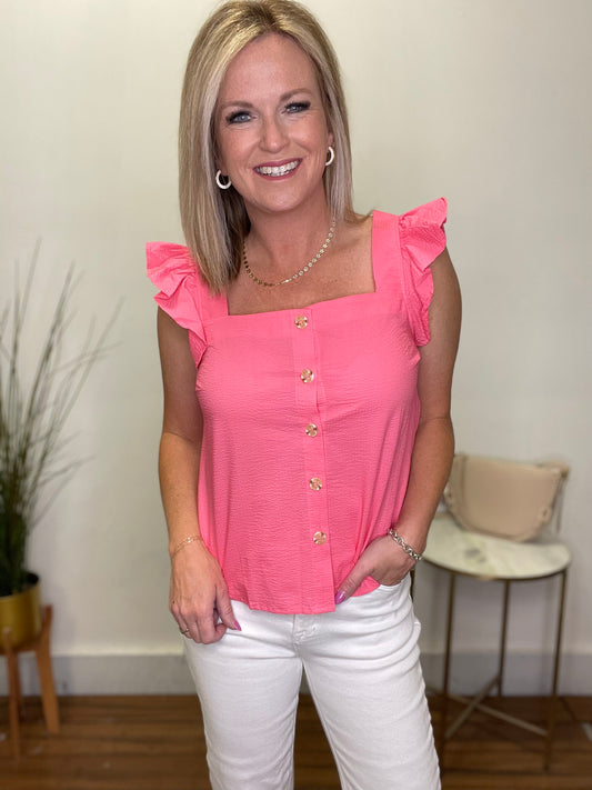 The Brightest Of Pinks Ruffle Sleeve Top - Ella Chic Boutique
