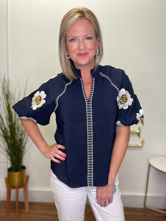 Endless Details Embroidered Puff Sleeve Top - Ella Chic Boutique