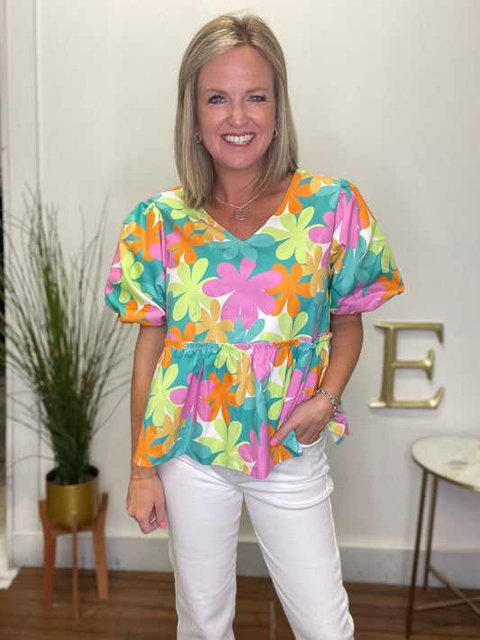 Party Ready Floral Puff Sleeve Top - Ella Chic Boutique