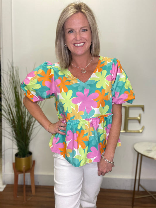 Party Ready Floral Puff Sleeve Top - Ella Chic Boutique