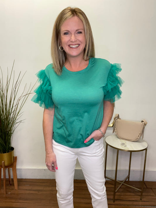 All For Fun Lace Ruffled Sleeves Top - Ella Chic Boutique