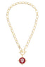 A gold-toned chain necklace with a toggle clasp and a circular Indiana University IU logo pendant Jewelry Hoosiers Womens 